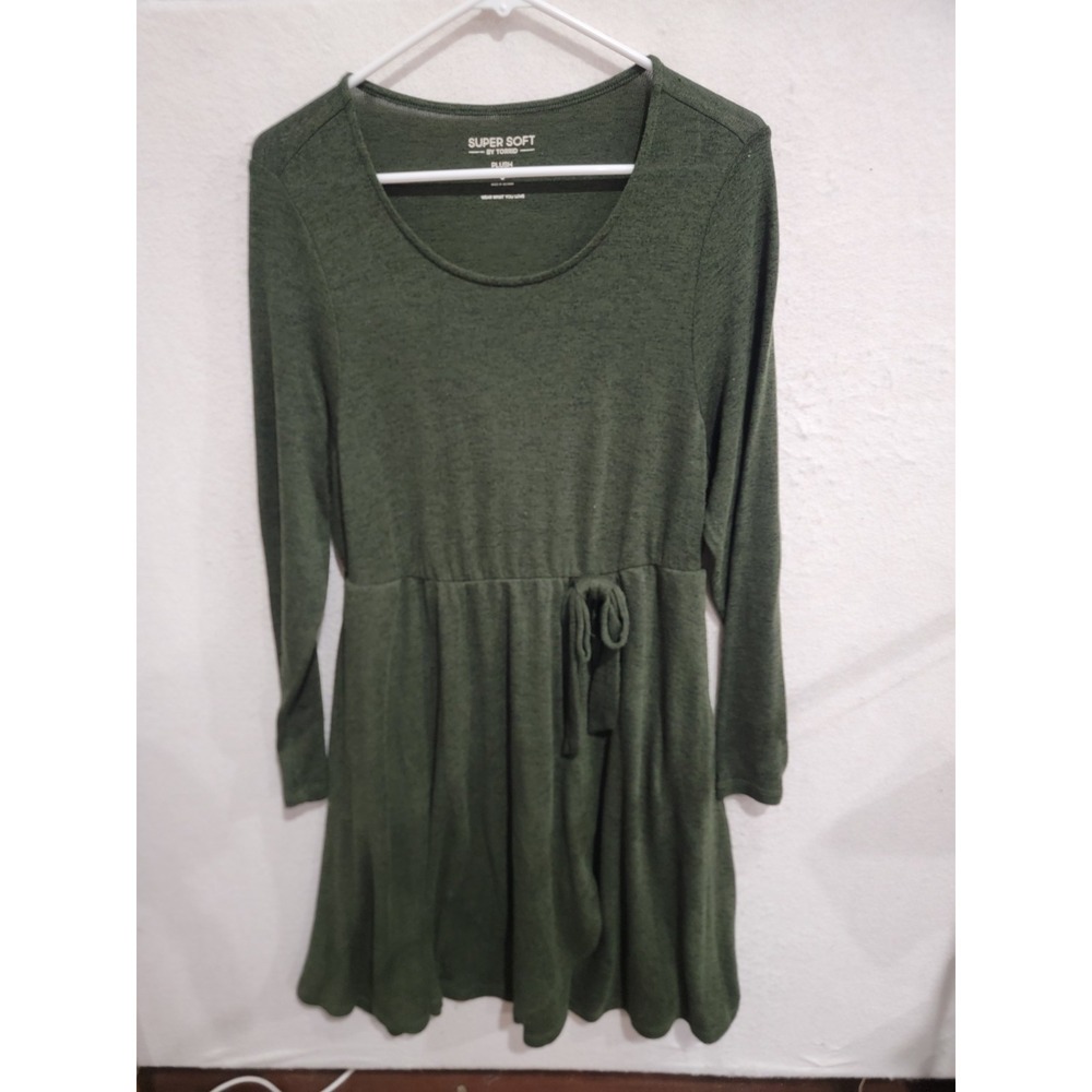 Torrid Super Soft Plush Long Sleeve Faux Wrap Tie Waist Pocket Dress Green‎ 0